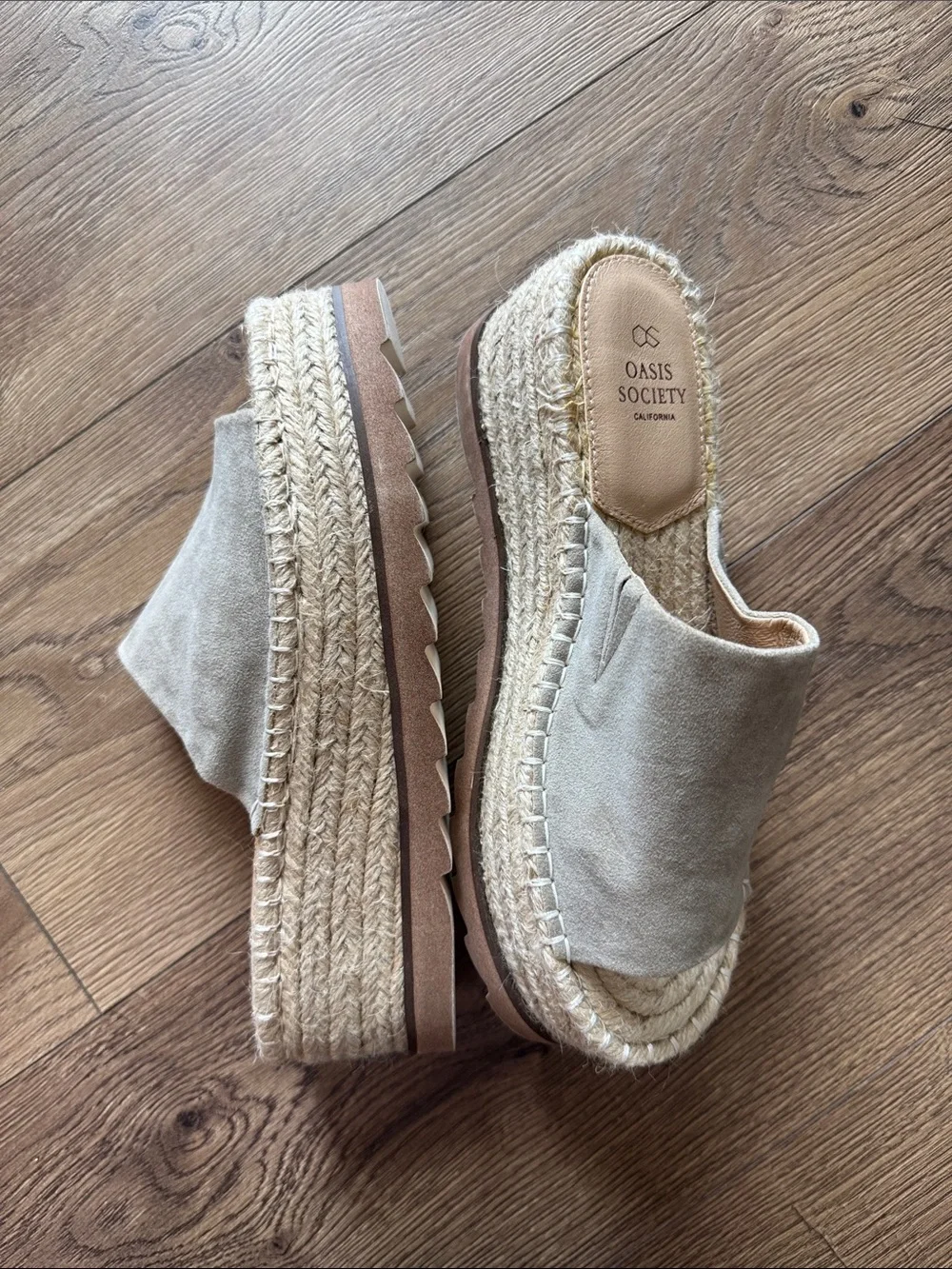 Oasis Society Platform Espadrille Slide Sandals in Taupe